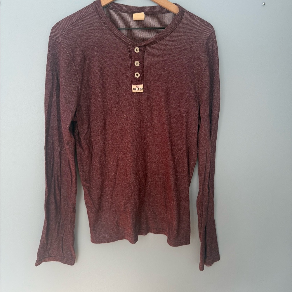 Hollister Maroon Button-Up Henley